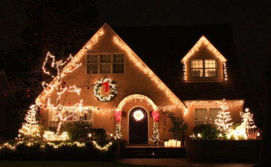 California Home decorated with Christmas lights and decorations