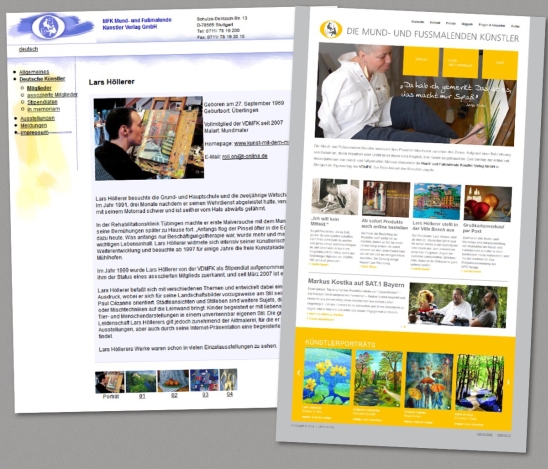 Links eine Seite der alten Website, rechts die neue Startseite.